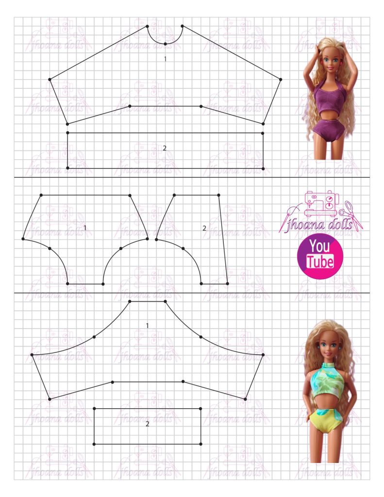 Biquínis para Barbie antiga - molde parte 1