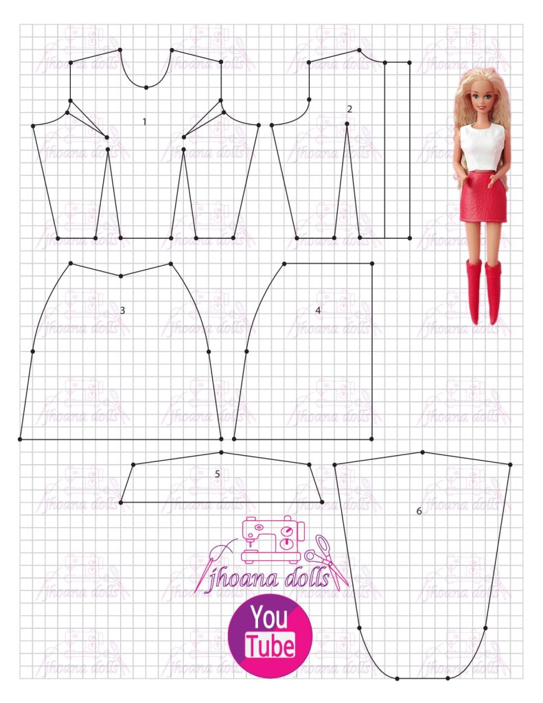 Blusa, saia e botas para Barbie antiga - molde parte 1