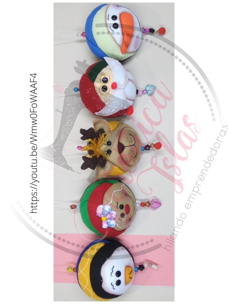 Bolas de Natal em patchwork sem agulha com personagens natalinos - molde parte 1