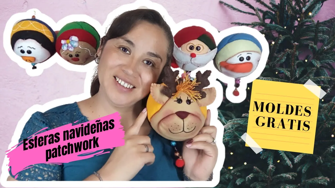 Bolas de Natal em patchwork sem agulha com personagens natalinos