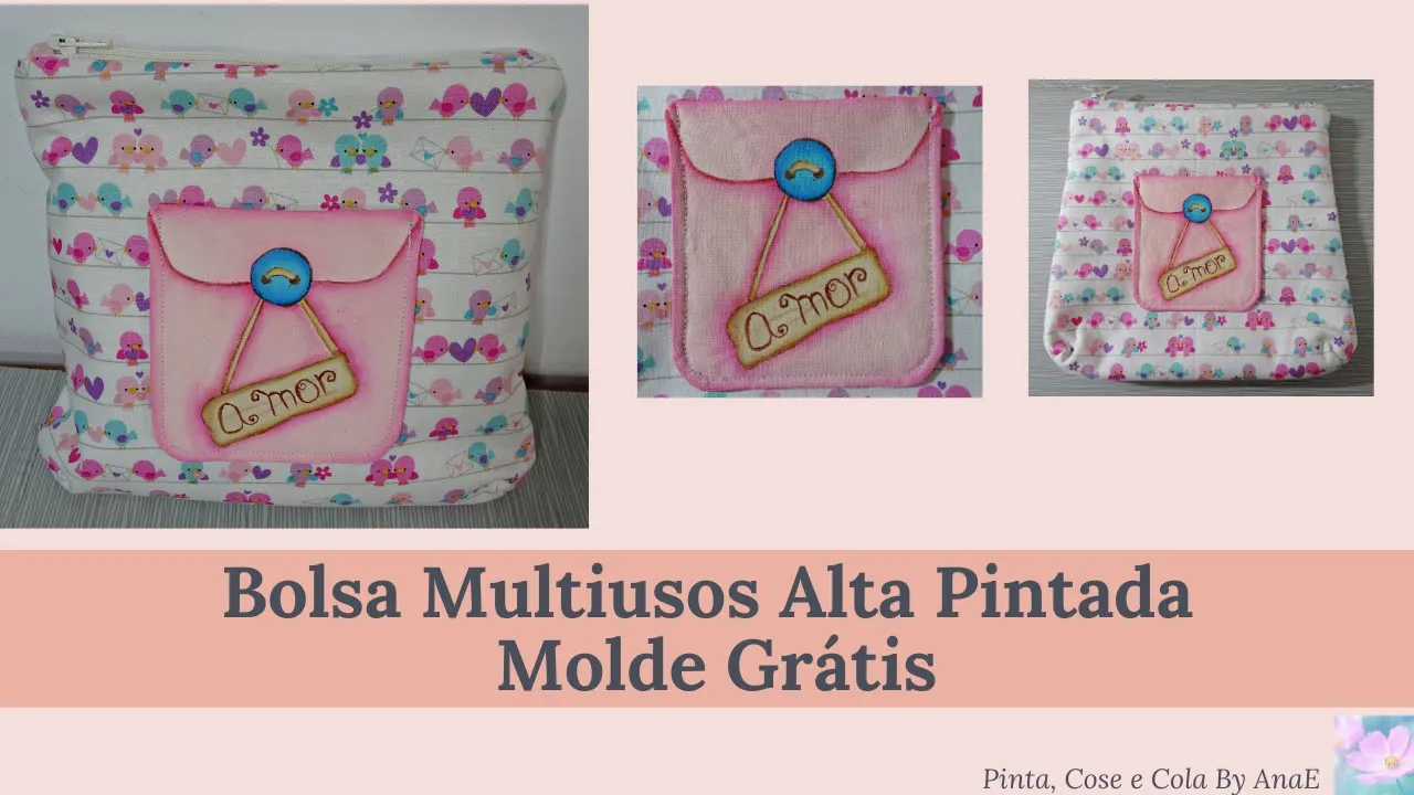 Bolsa multiuso alta com pintura em tecido