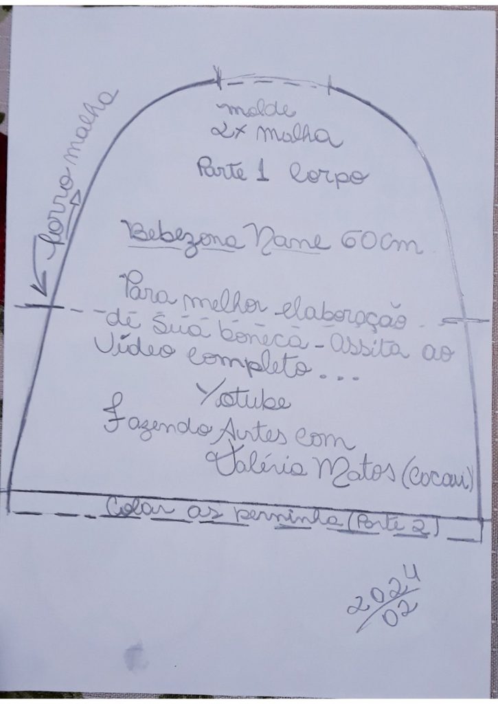 Boneca bebezão Nane de pano de 60 cm para iniciantes - molde parte 3