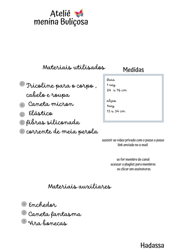 Boneca de pano Bela - molde parte 2
