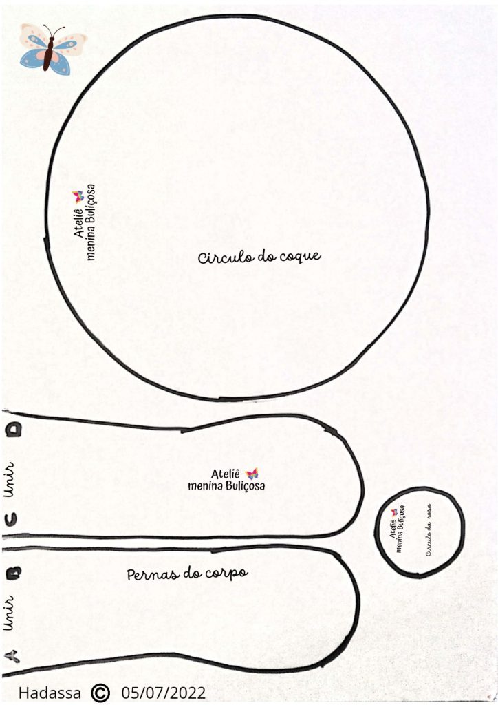 Boneca de pano Bela - molde parte 3
