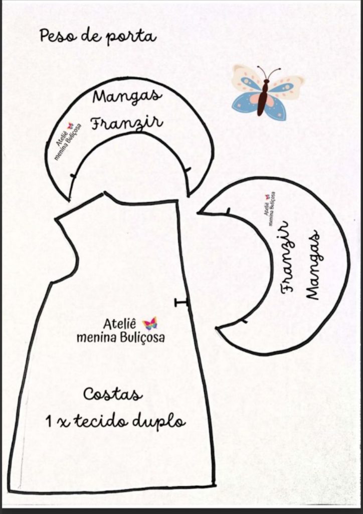 Boneca de pano para brincar com cabelo de tecido - molde parte 3