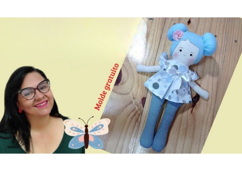 Boneca de pano para brincar com cabelo de tecido - molde parte 5