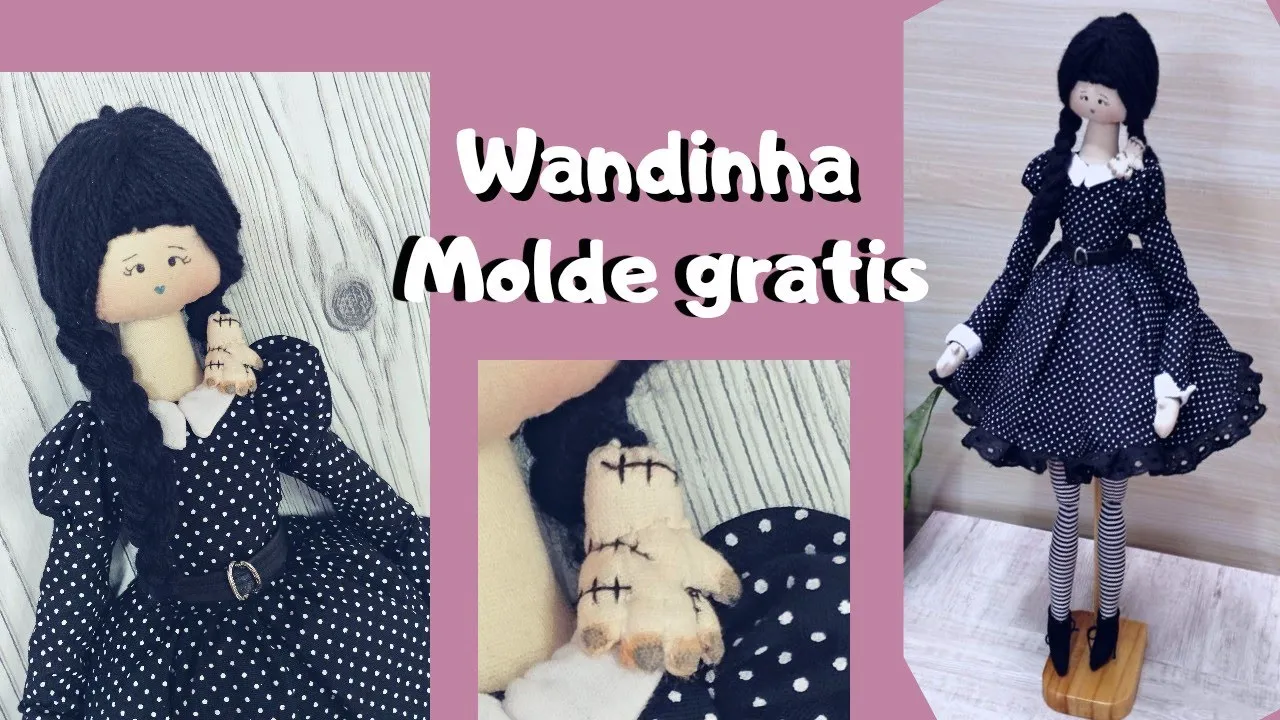 Boneca de pano Wandinha com a Mãozinha