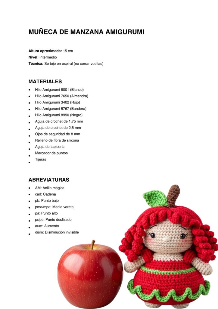 Boneca Maçã de amigurumi - molde parte 1