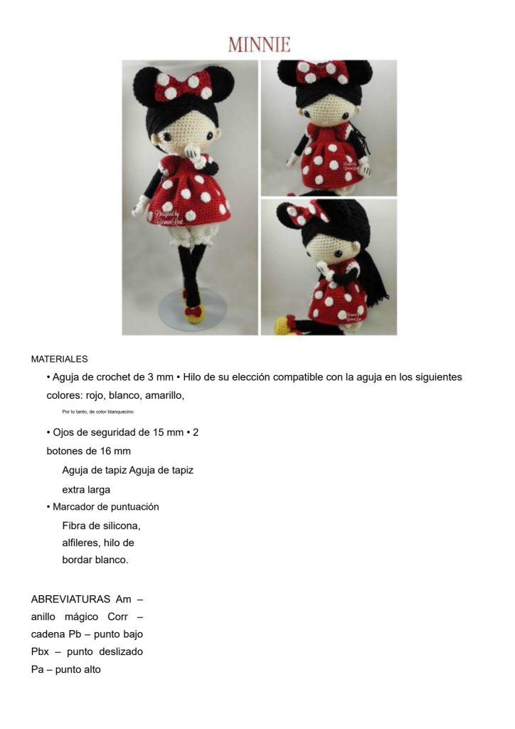 Boneca Minnie Mouse de amigurumi - molde parte 1