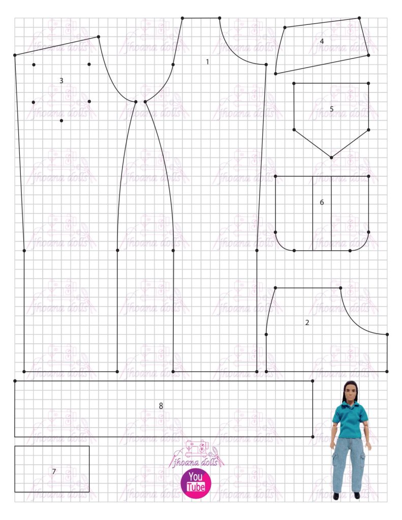 Calça cargo e camisa polo para Ken - molde parte 1