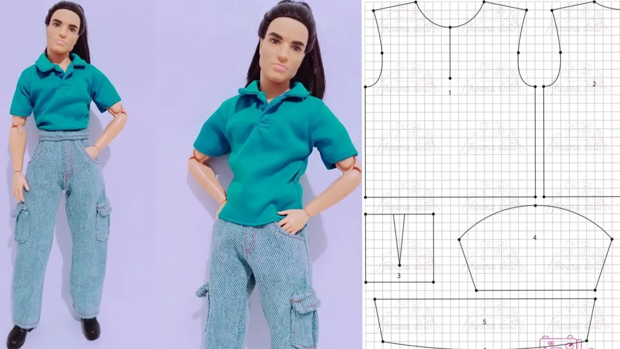 Calça cargo e camisa polo para Ken