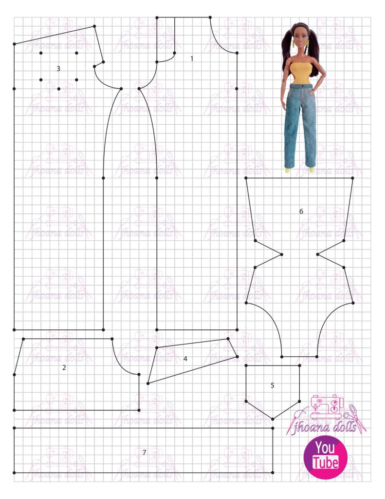 Calça wide leg e body para Barbie - molde parte 1