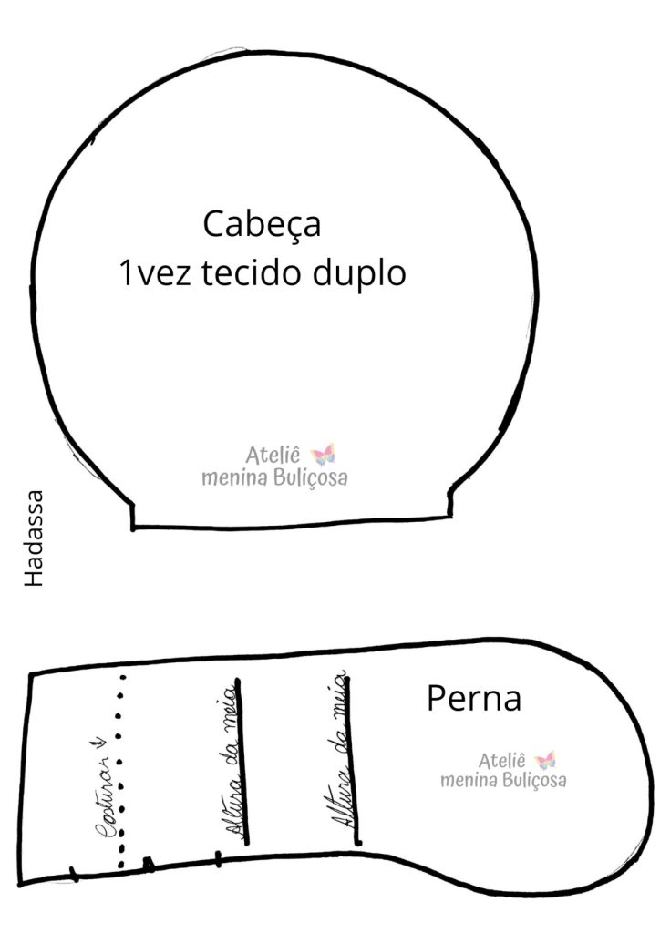 Como fazer boneca de pano Emília - molde parte 2