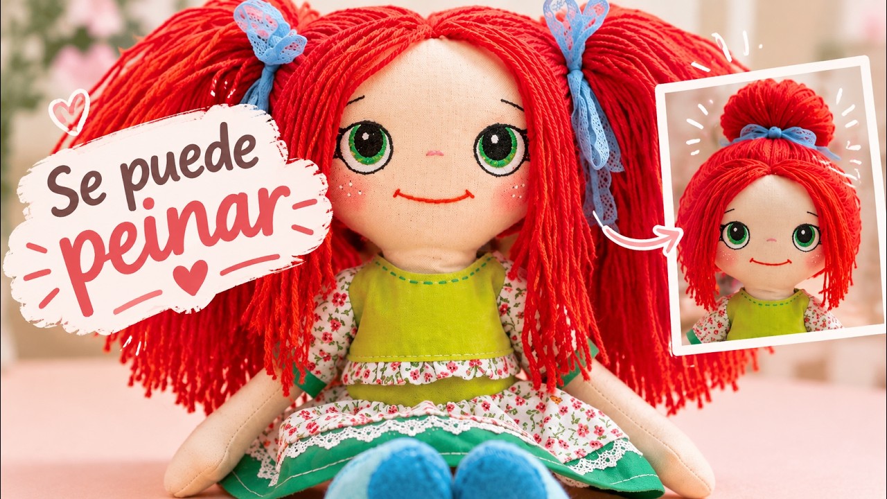 Como fazer boneca de tecido com cabelo para pentear passo a passo