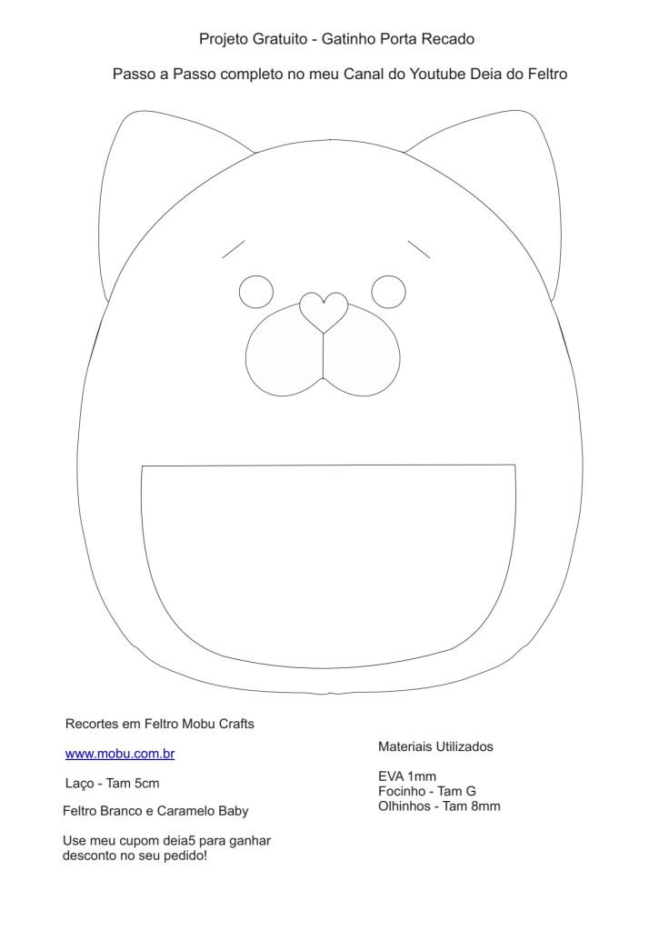Como fazer gatinho porta-recado de feltro - molde parte 2