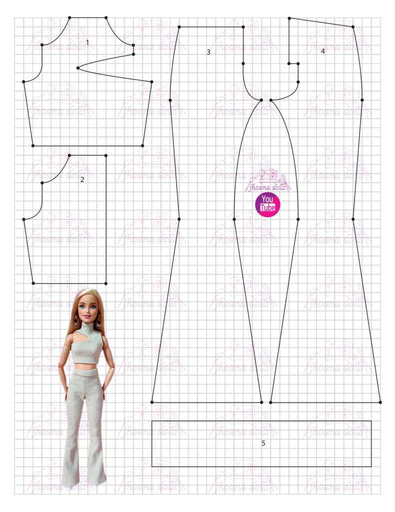 Cropped assimétrico e calça flare para Barbie - molde parte 1