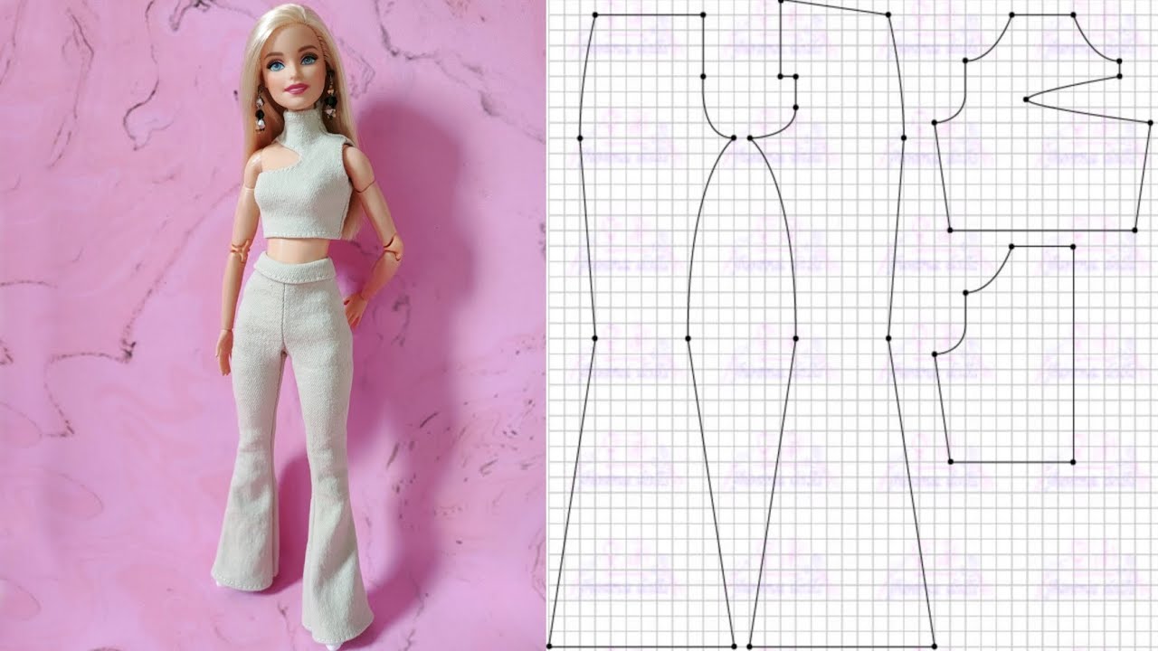 Cropped assimétrico e calça flare para Barbie