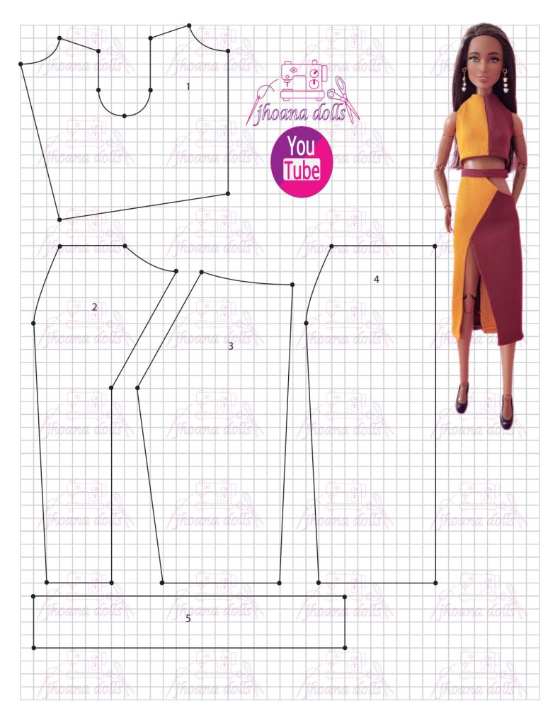 Cropped e saia assimétrica para Barbie modelo 115 - molde parte 1