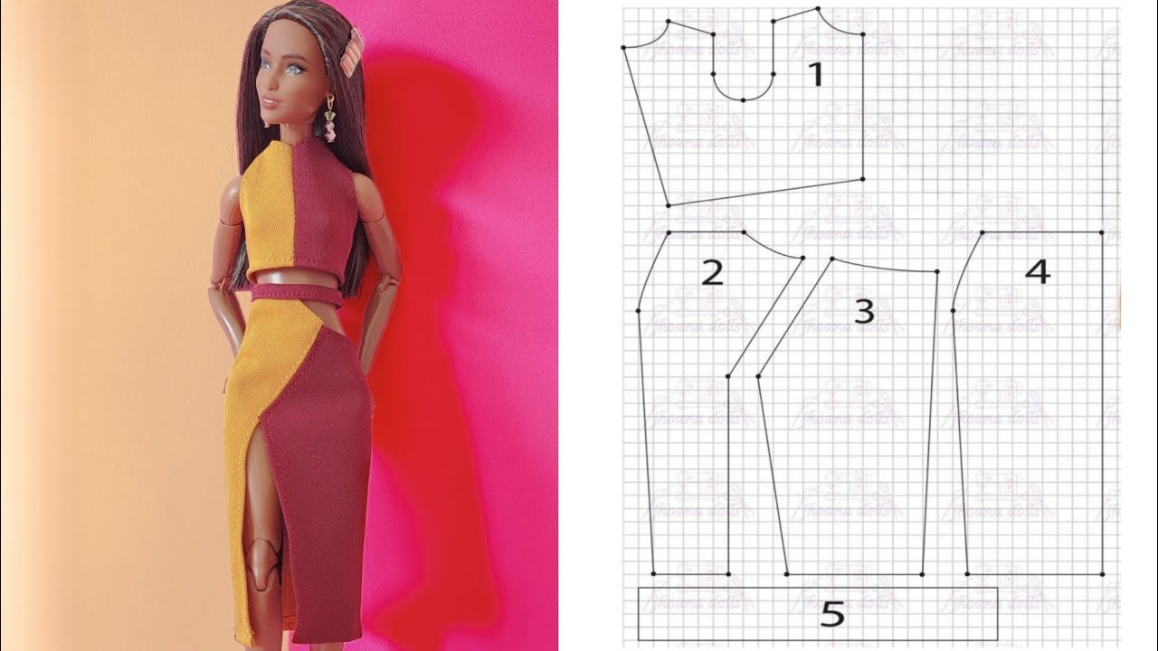 Cropped e saia assimétrica para Barbie modelo 115