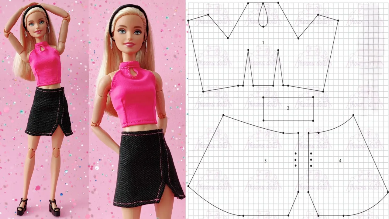 Cropped e saia para Barbie modelo 167