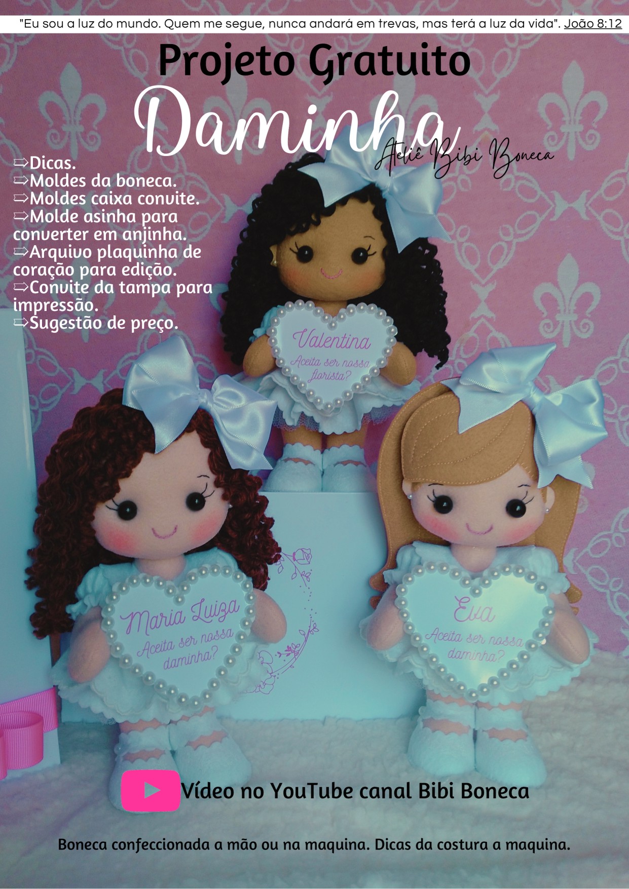 Daminhas de honra de feltro – convite para daminhas - molde parte 1
