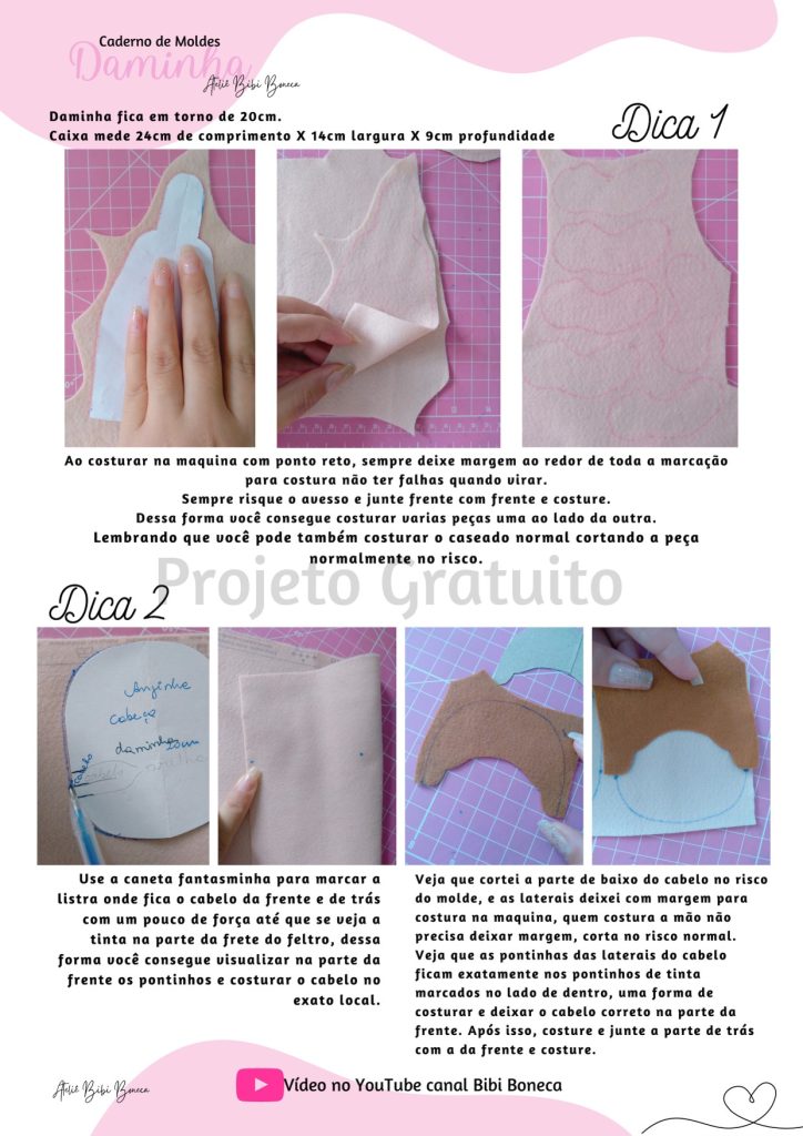 Daminhas de honra de feltro – convite para daminhas - molde parte 3
