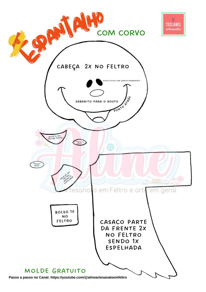 Espantalho colorido para as festas juninas e julinas - molde parte 2