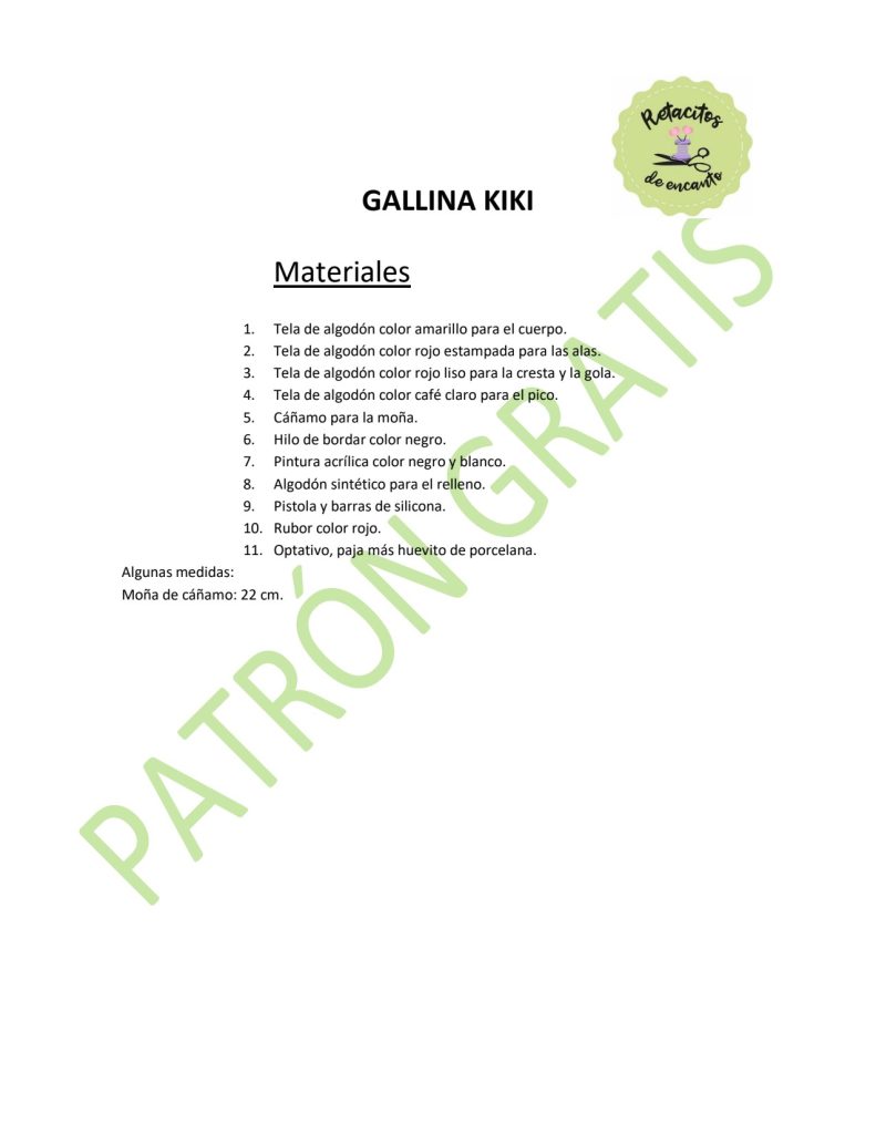 Galinha Kiki fácil, rápida e muito linda - molde parte 2