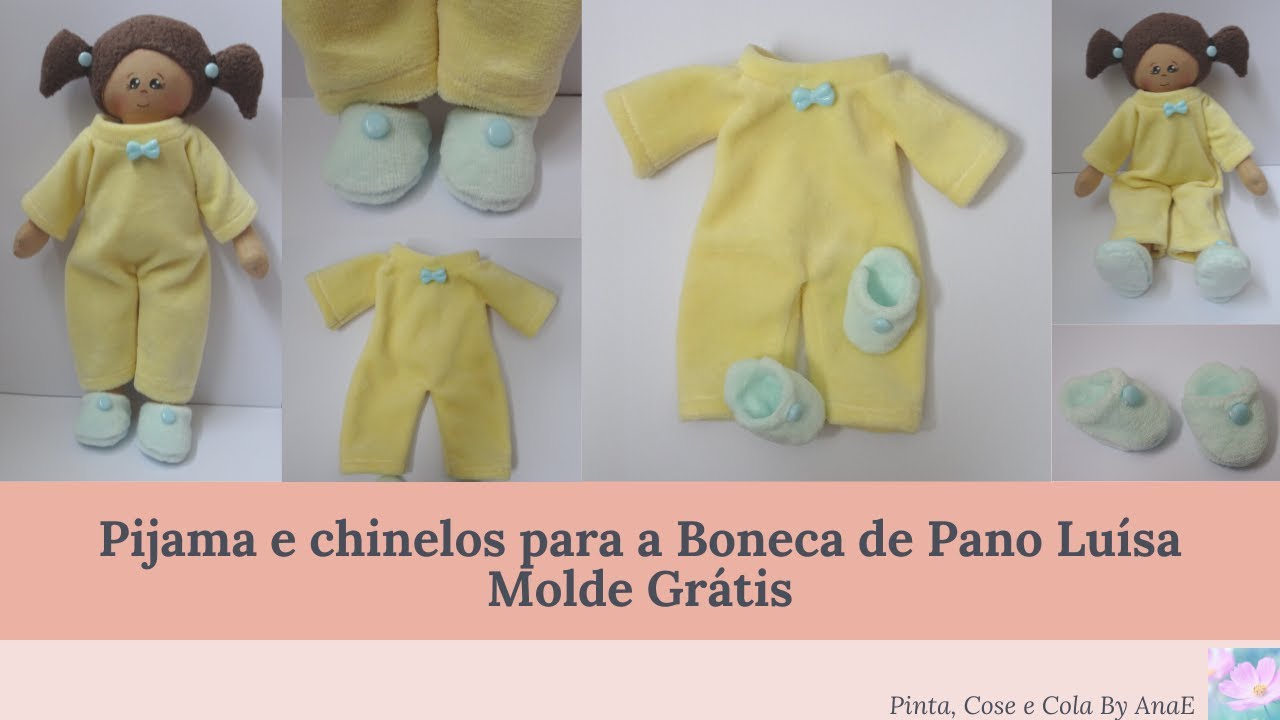 Pijama e chinelos para a boneca de pano Luísa