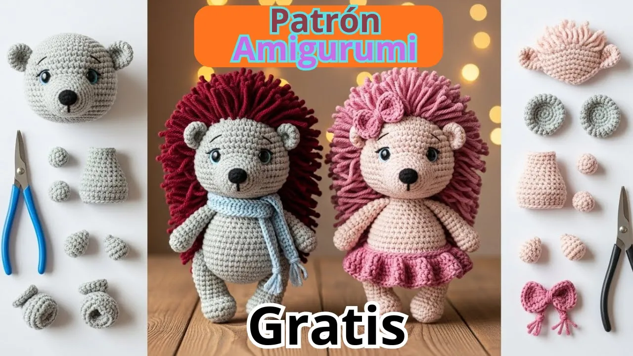 Porco-espinho de amigurumi – versão macho e fêmea