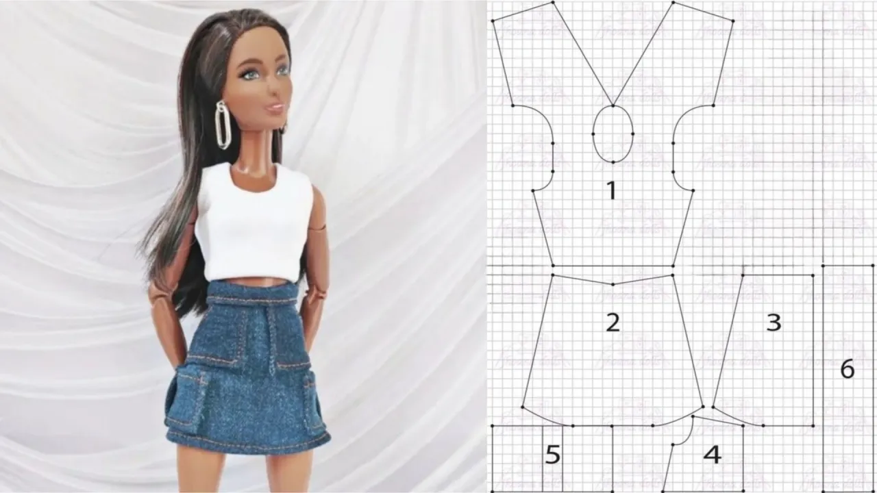 Saia cargo e blusa para Barbie