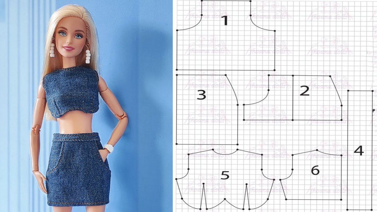 Saia e cropped para Barbie modelo 116