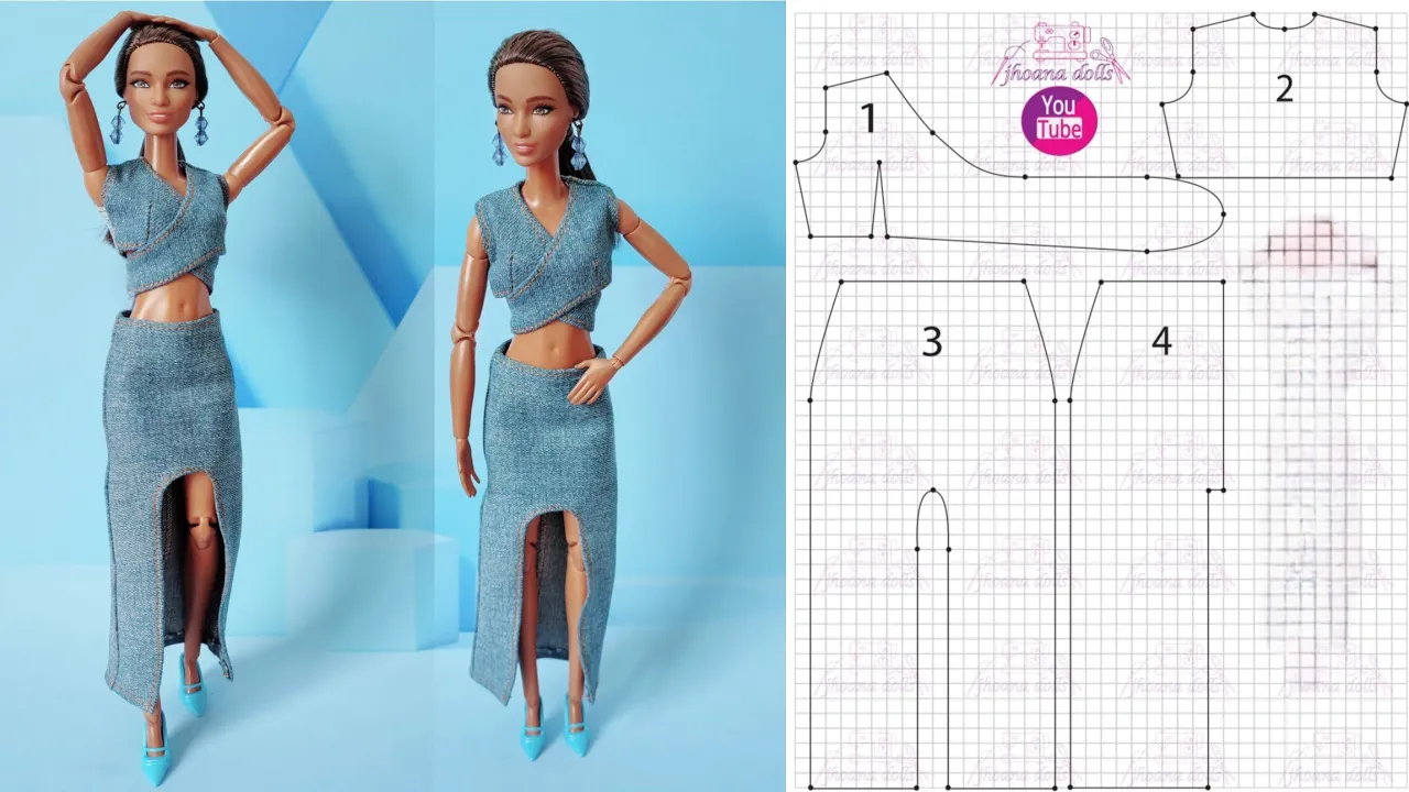 Saia e cropped para Barbie modelo 123