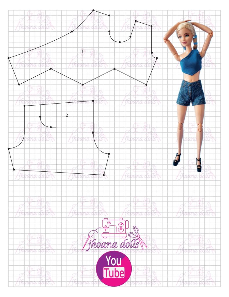Shorts e cropped assimétrico para Barbie - molde parte 1