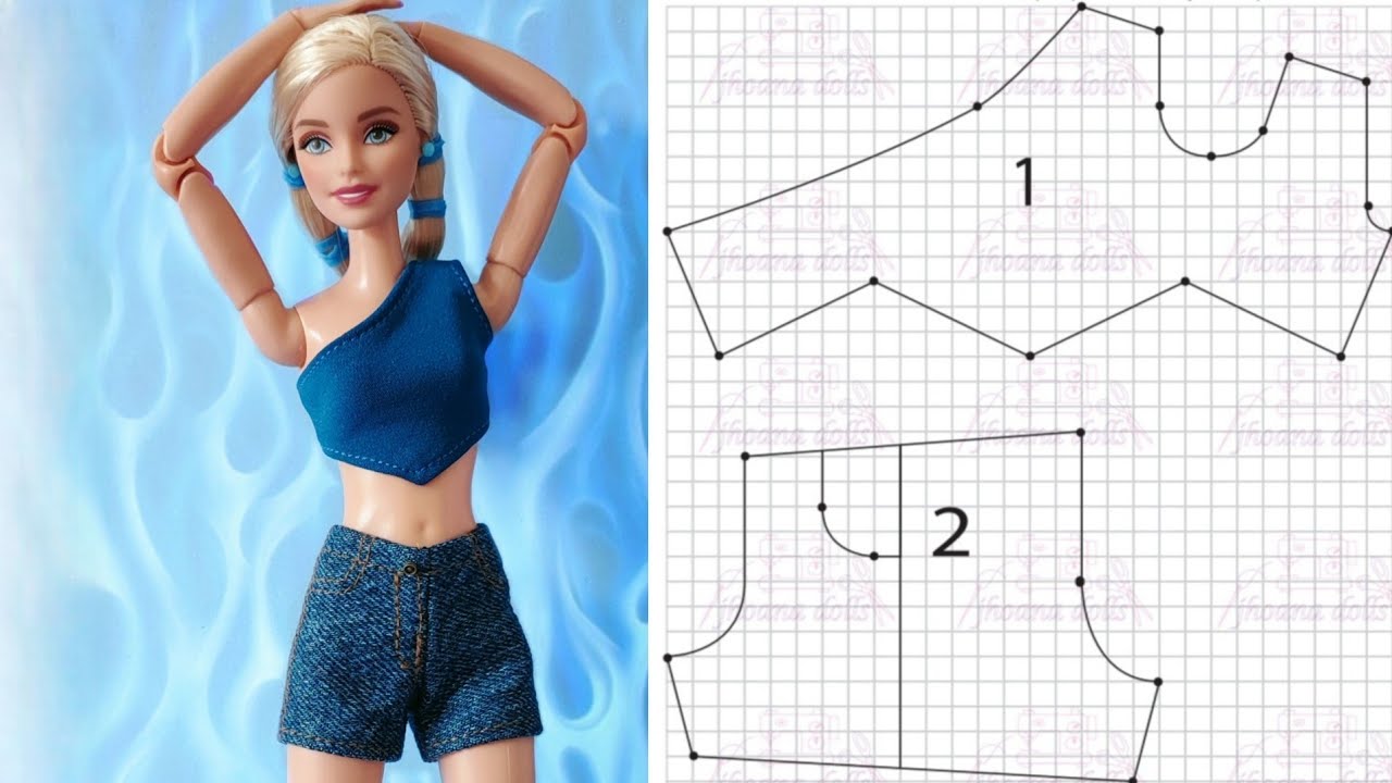 Shorts e cropped assimétrico para Barbie