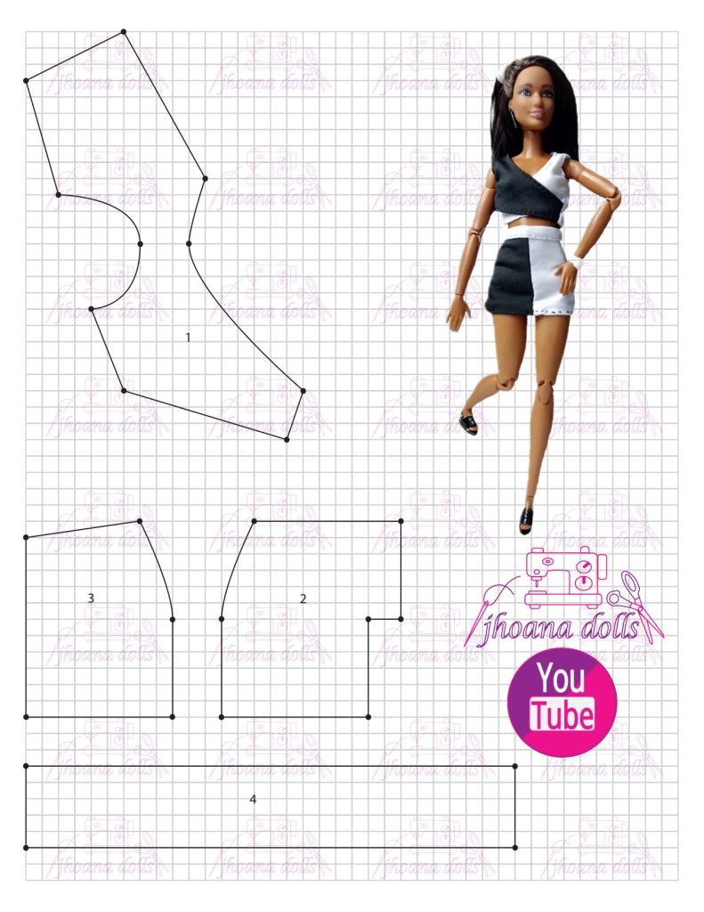 Top assimétrico e saia para Barbie - molde parte 1