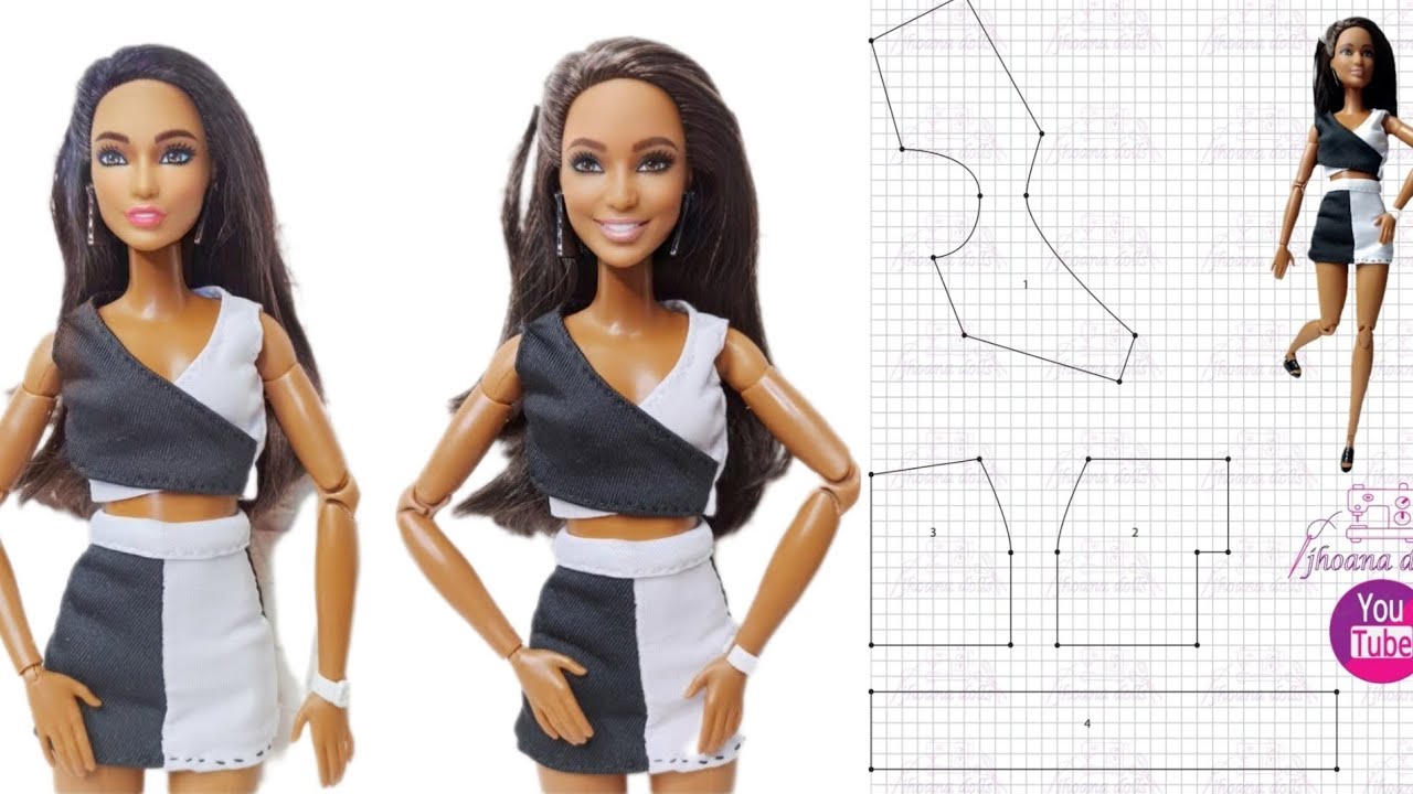 Top assimétrico e saia para Barbie