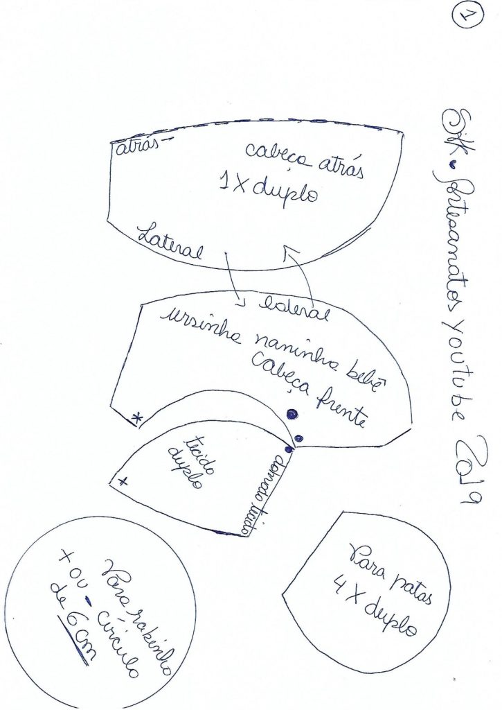 Ursinha naninha para bebê - molde parte 1
