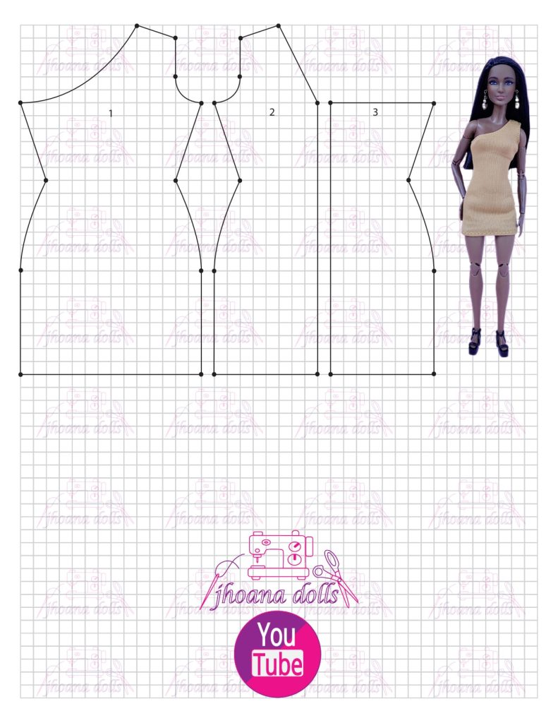 Vestido assimétrico para Barbie modelo 110 - molde parte 1