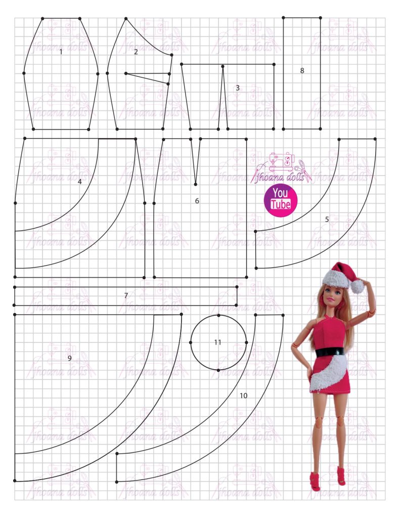 Vestido de Mamãe Noel para Barbie - molde parte 1