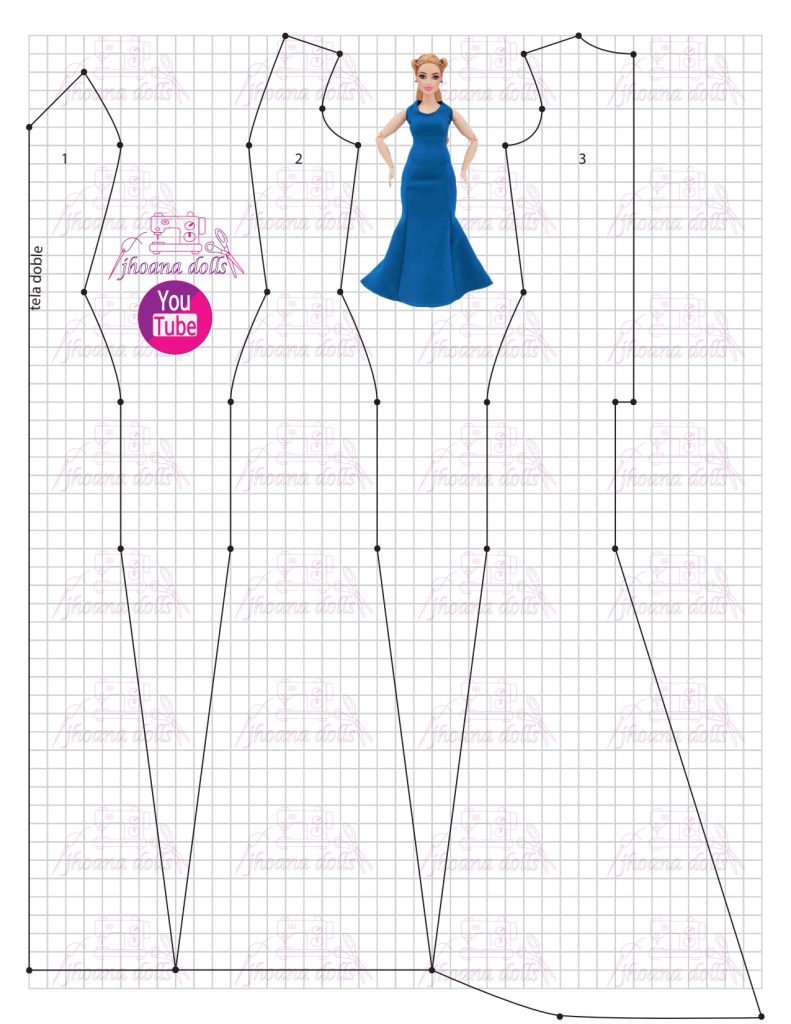 Vestido sereia para Barbie Curvy - molde parte 1
