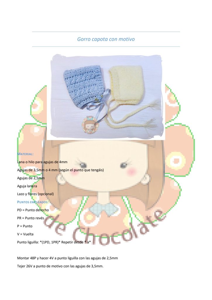 3 gorros de tricô em 1 com desenho - molde parte 1