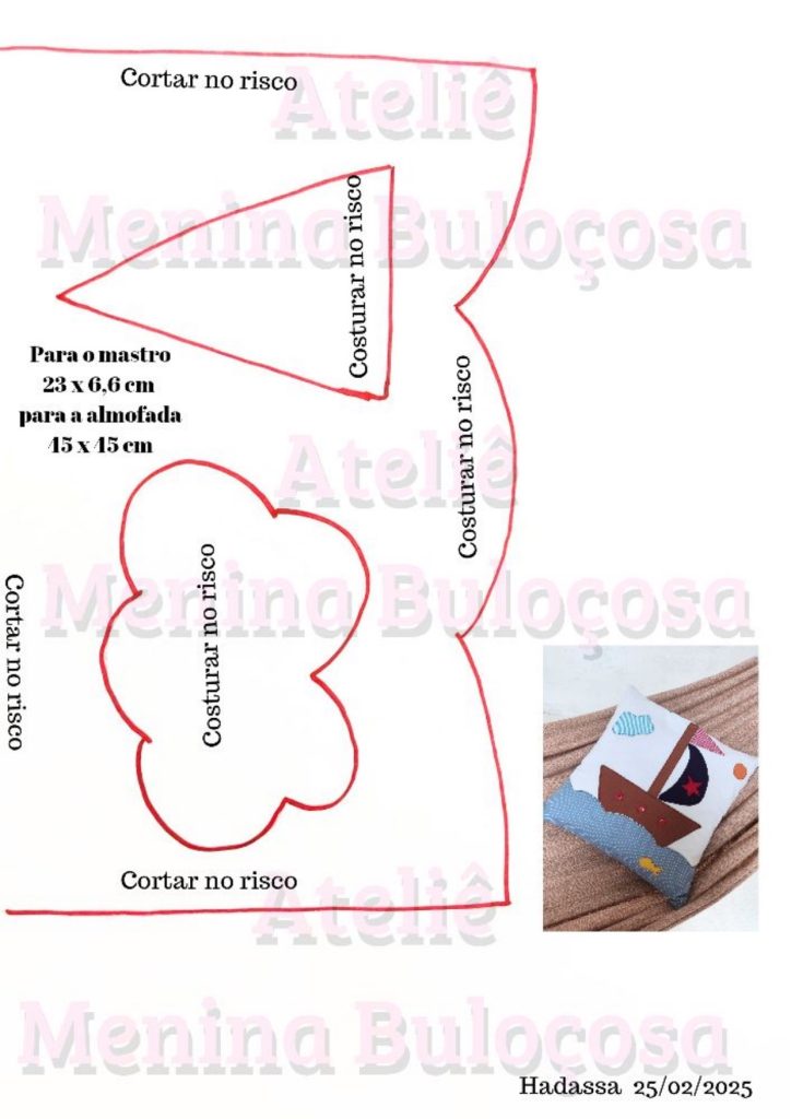 Almofada criativa com tema naval de barquinho - molde parte 1
