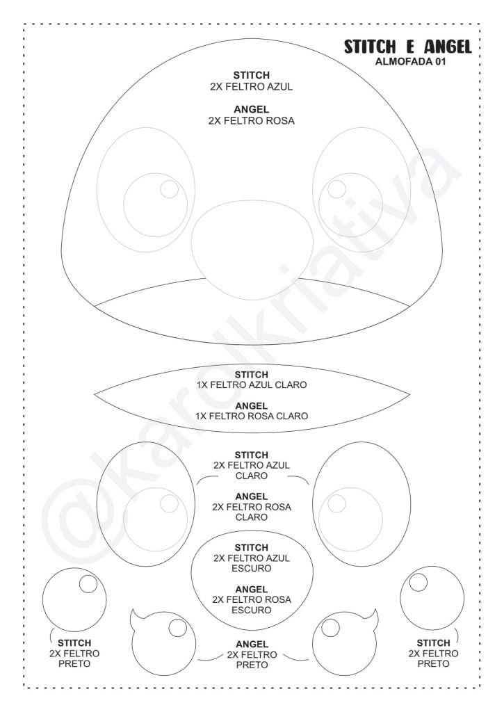 Almofadas decorativas do Stitch de feltro - molde parte 4