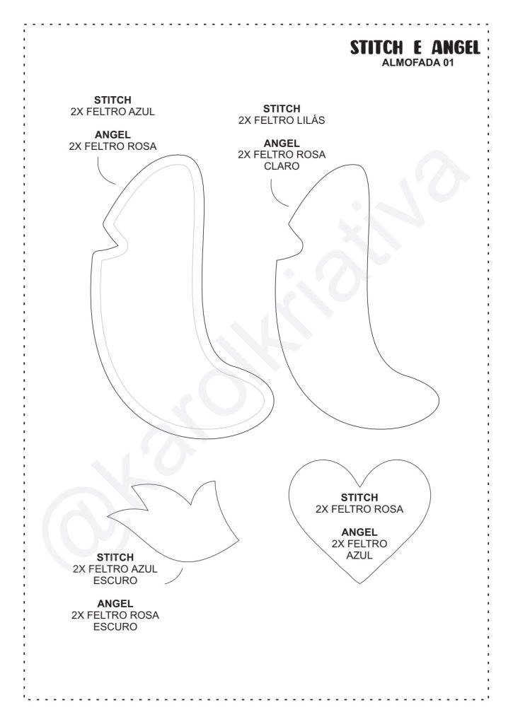 Almofadas decorativas do Stitch de feltro - molde parte 5