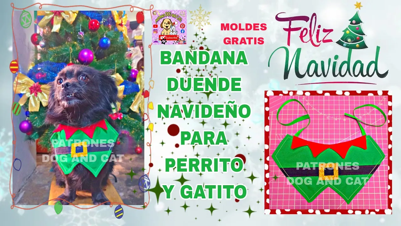 Bandana de duende natalino para cachorro e gato modelo 2