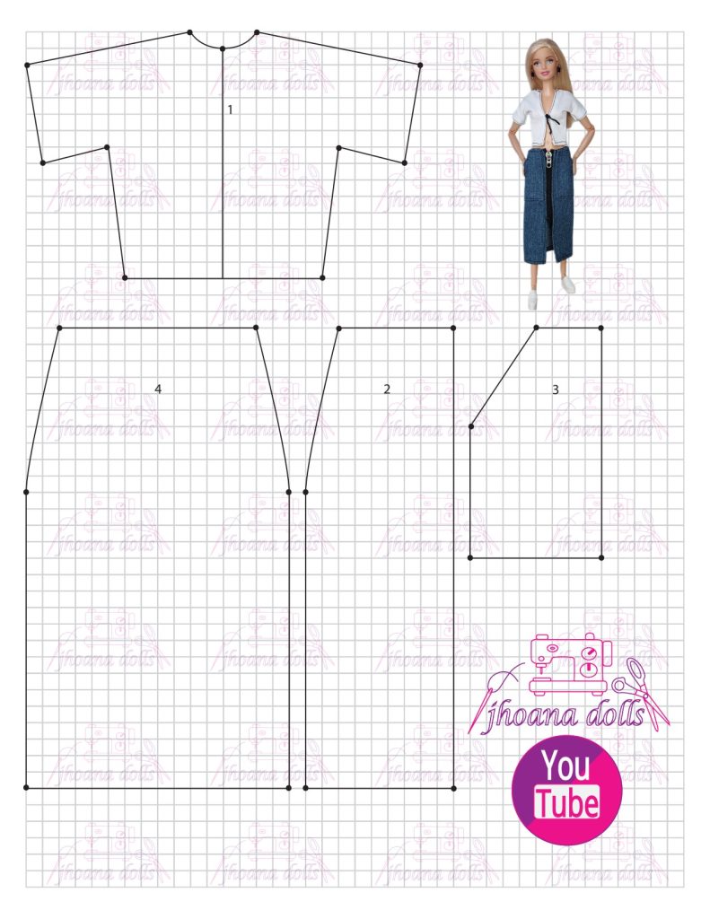 Blusa e saia longa para Barbie - molde parte 1