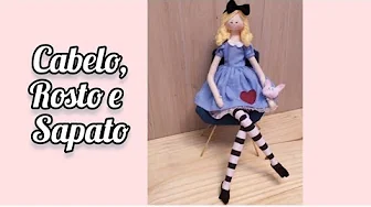 Boneca de pano Alice – cabelo, rosto e sapato