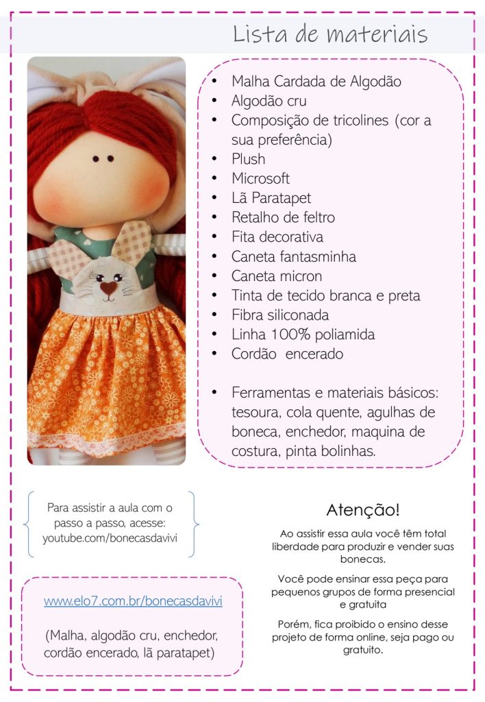 Boneca de pano Charlotte aula 1 - molde parte 2