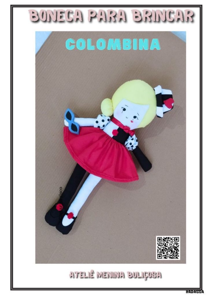 Boneca de pano Colombina para brincar - molde parte 1